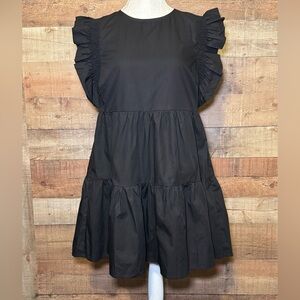 ⚜️ AVARA Anne Dress Black Tiered Women’s size Medium Mini Babydoll Ruffle